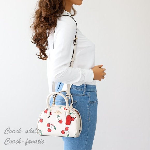 NWT Coach CF421 Sydney Satchel With Heart Cherry Print in Chalk Multi - Picture 2 of 10